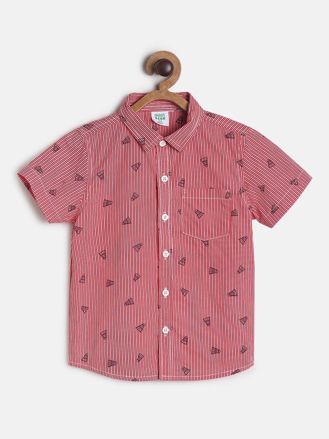 

MINI KLUB Boys Striped Pure Cotton Casual Shirt, Red
