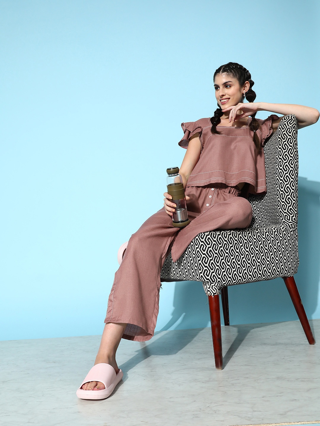 

Bannos Swagger Ruffles Top With Palazzos, Pink