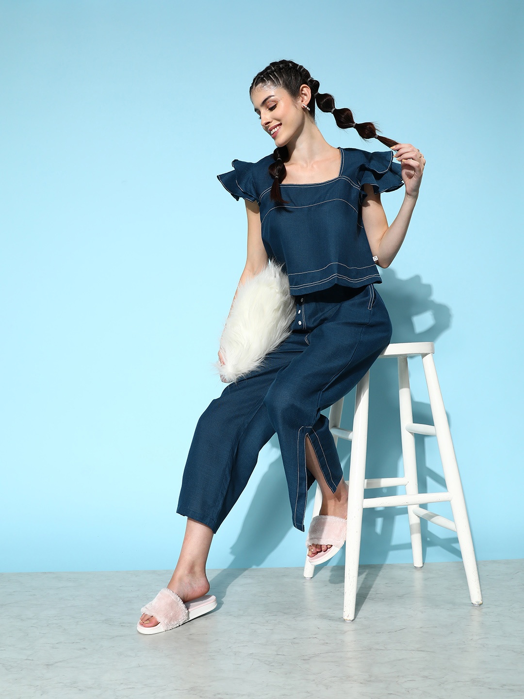 

Bannos Swagger Ruffles Top With Palazzos, Blue