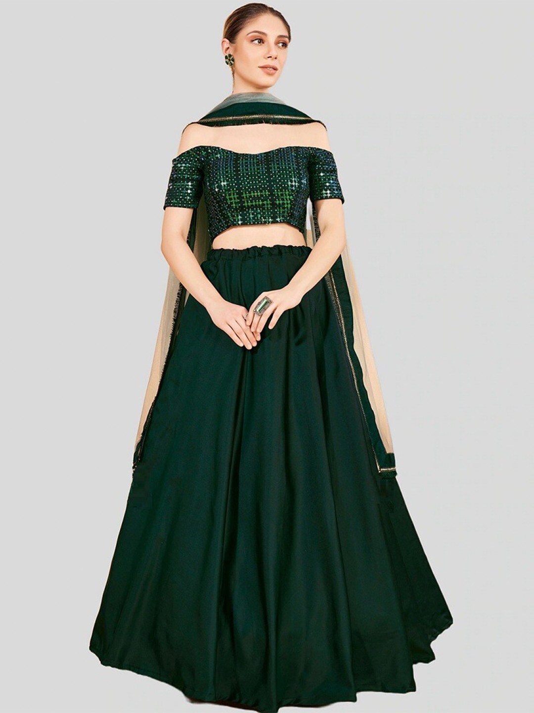 

Fashion Basket Semi-Stitched Lehenga Choli & Unstitched Blouse With Dupatta, Green