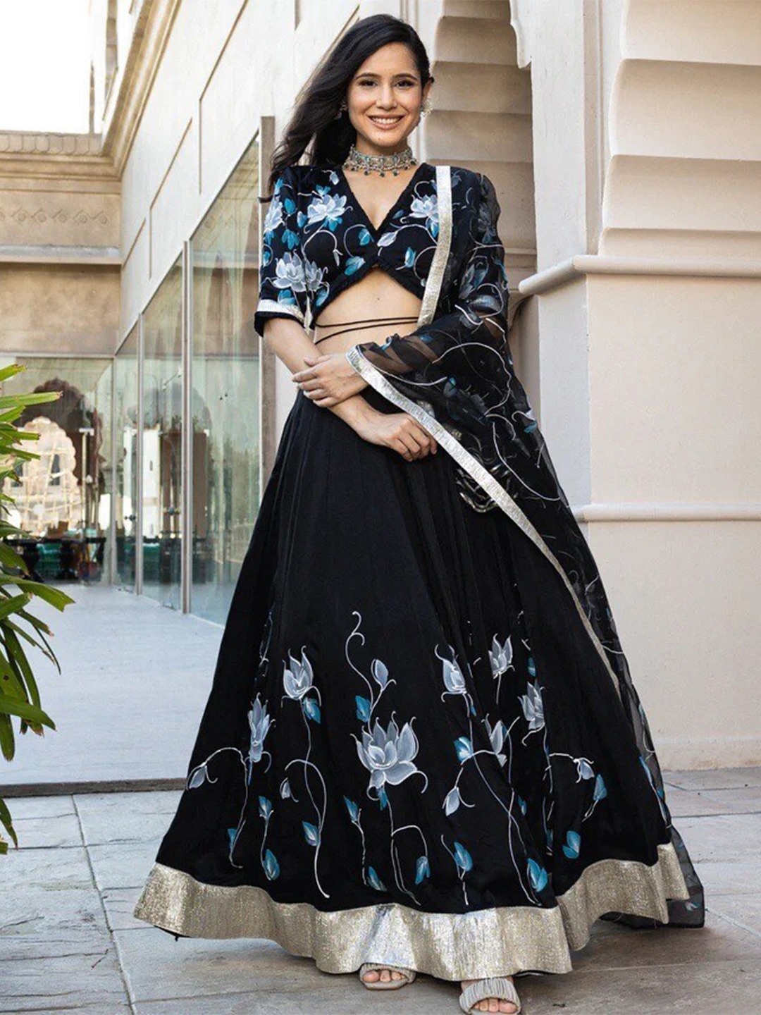 

Fashion Basket Printed Semi-Stitched Lehenga & Unstitched Blouse With Dupatta, Blue