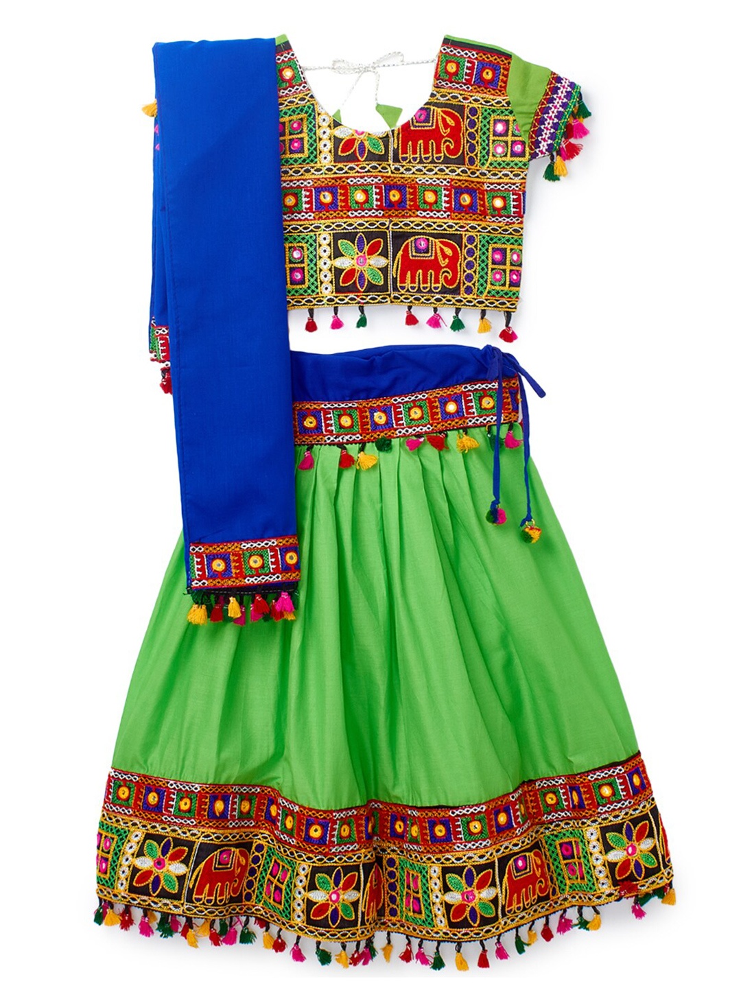 

BANJARA INDIA Girls Embroidered Mirror Work Ready to Wear Lehenga & Blouse With Dupatta, Green