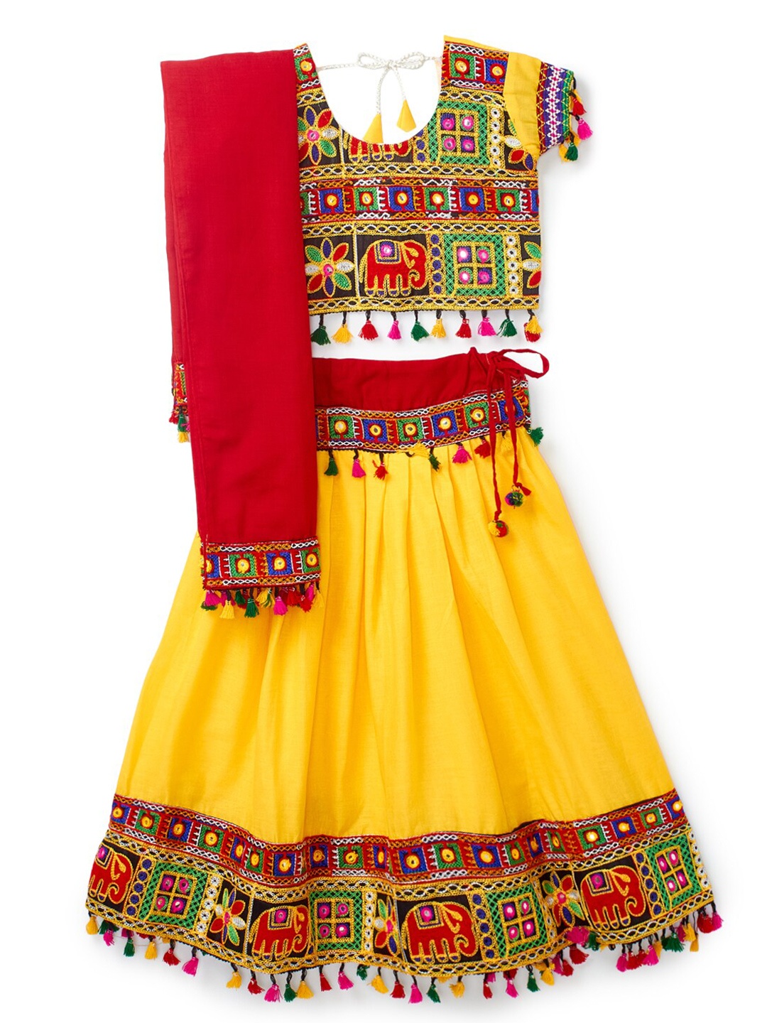 

BANJARA INDIA Girls Embroidered Mirror Work Ready to Wear Lehenga & Blouse With Dupatta, Yellow