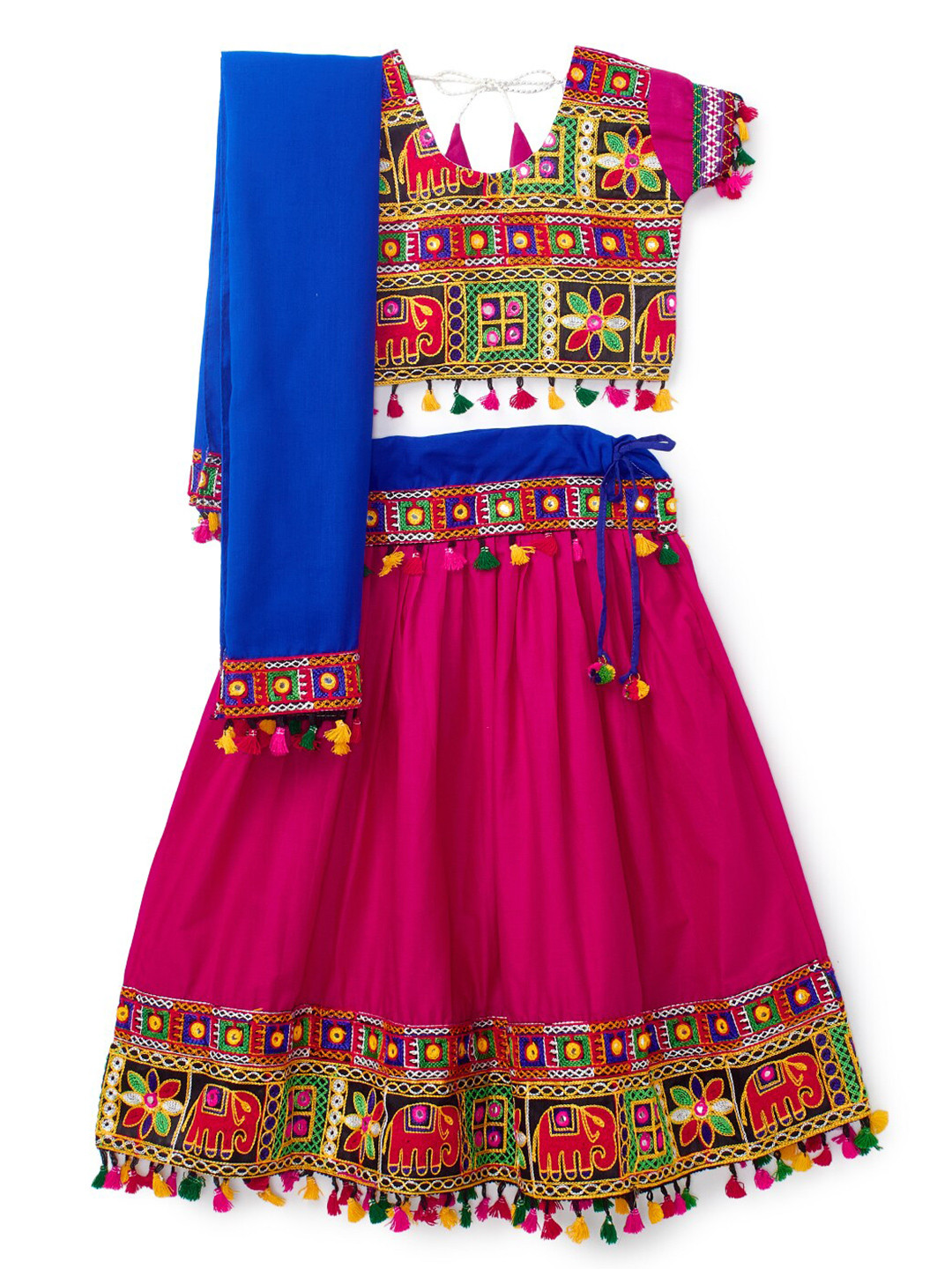 

BANJARA INDIA Girls Embroidered Mirror Work Ready to Wear Lehenga & Blouse With Dupatta, Pink