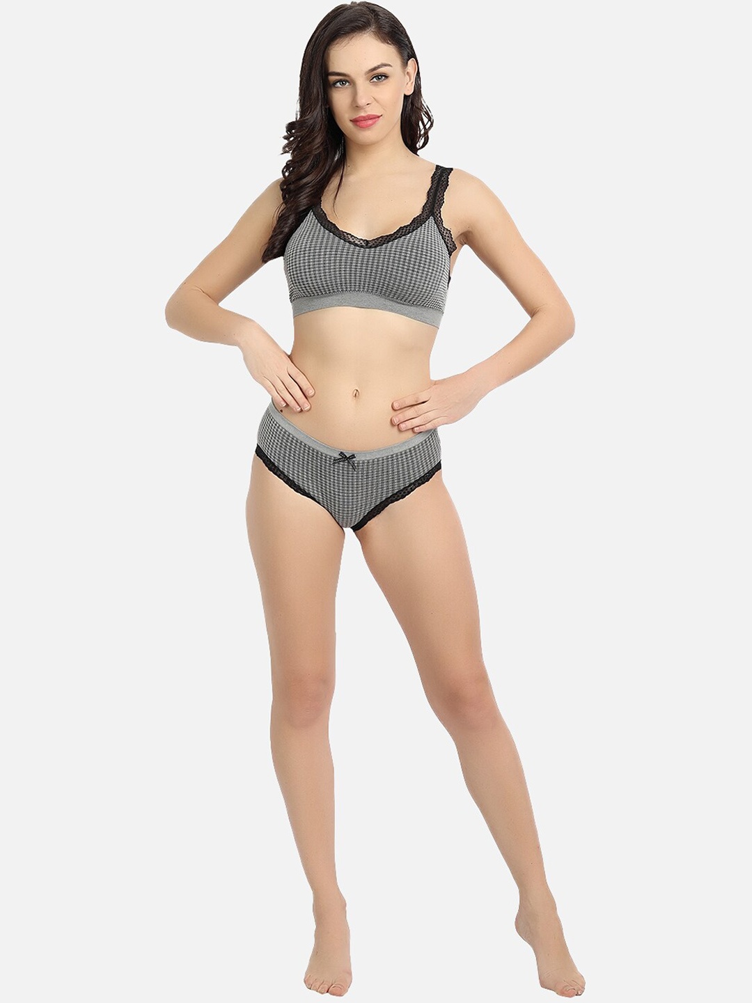 

Flenzy Woven-Designed Lingerie Set UNIQUE008_BK, Black