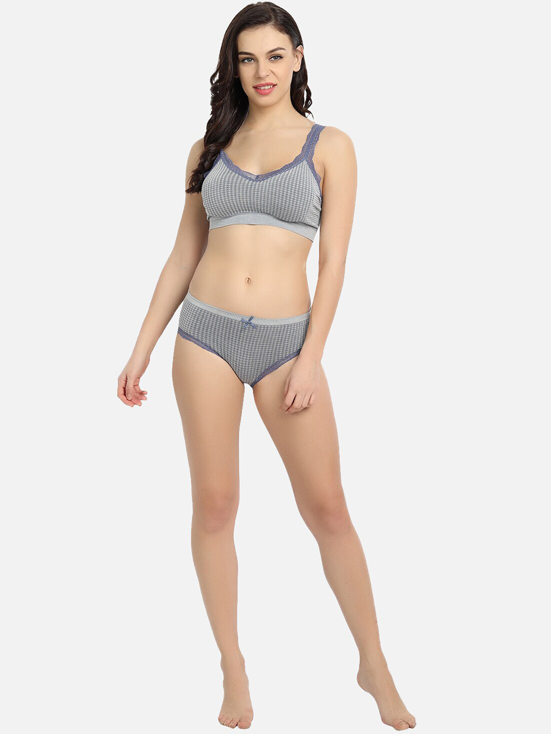 

Flenzy Printed Lace Cotton Lingerie Set UNIQUE008_BL, Blue