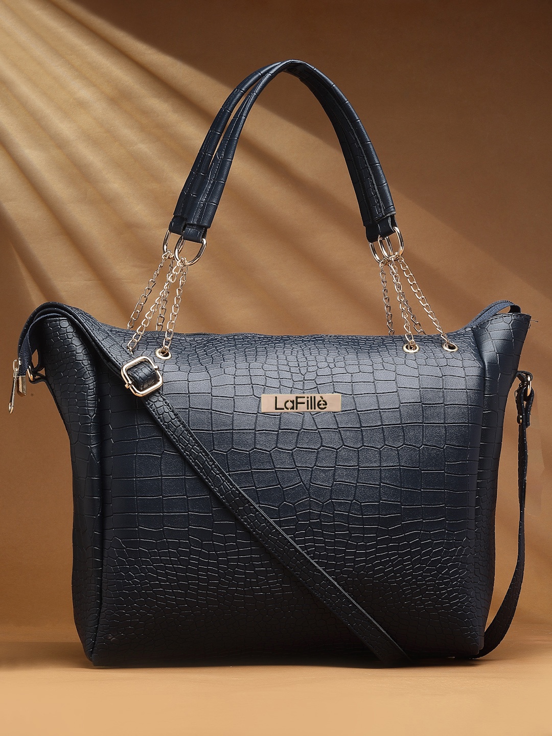 

LaFille Textured Oversized Structured Handheld Bag, Navy blue