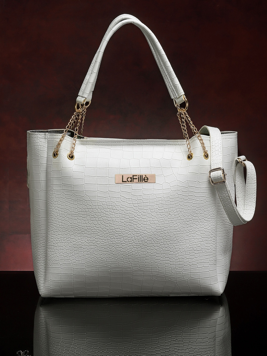 LaFille Textured Oversized Structured Tote Bag, White