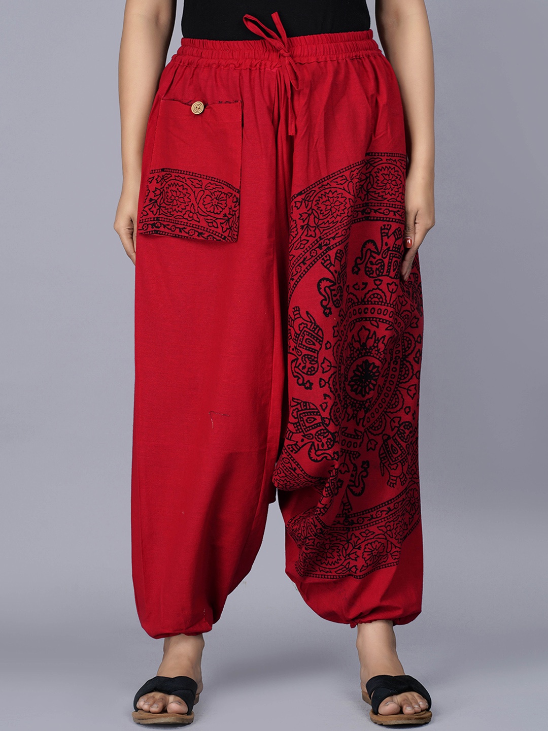 

KALINI Women Printed Loose-Fit Harem Pants, Maroon