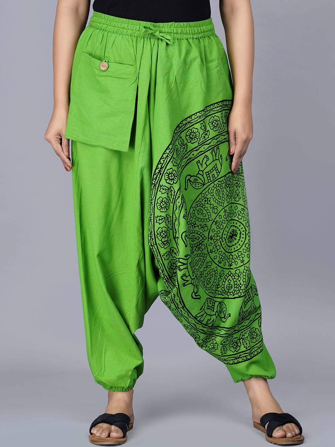 

KALINI Women Printed Loose-Fit Harem Pants, Green