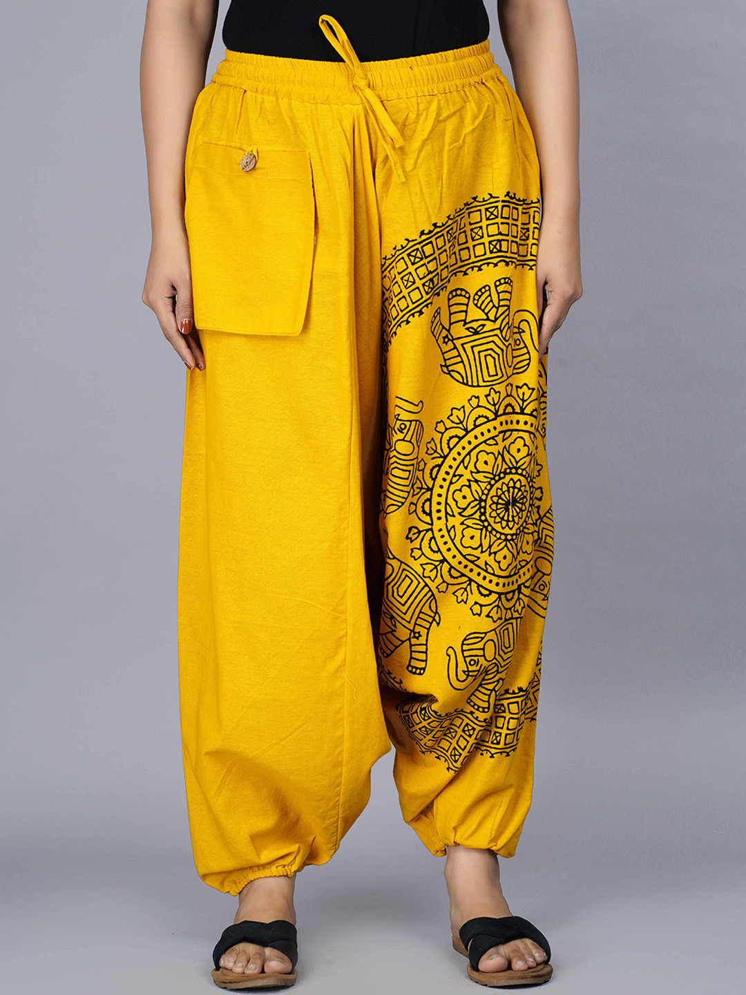 

KALINI Women Printed Loose-Fit Harem Pants, Yellow