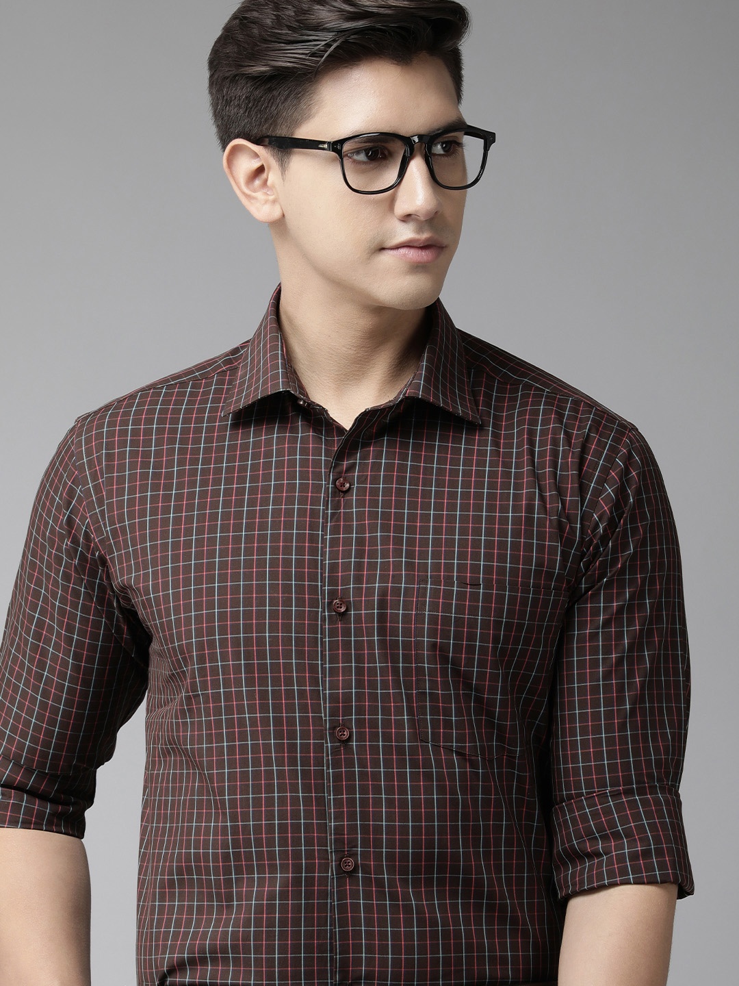 

Park Avenue Pure Cotton Slim Fit checks Formal Shirt, Brown