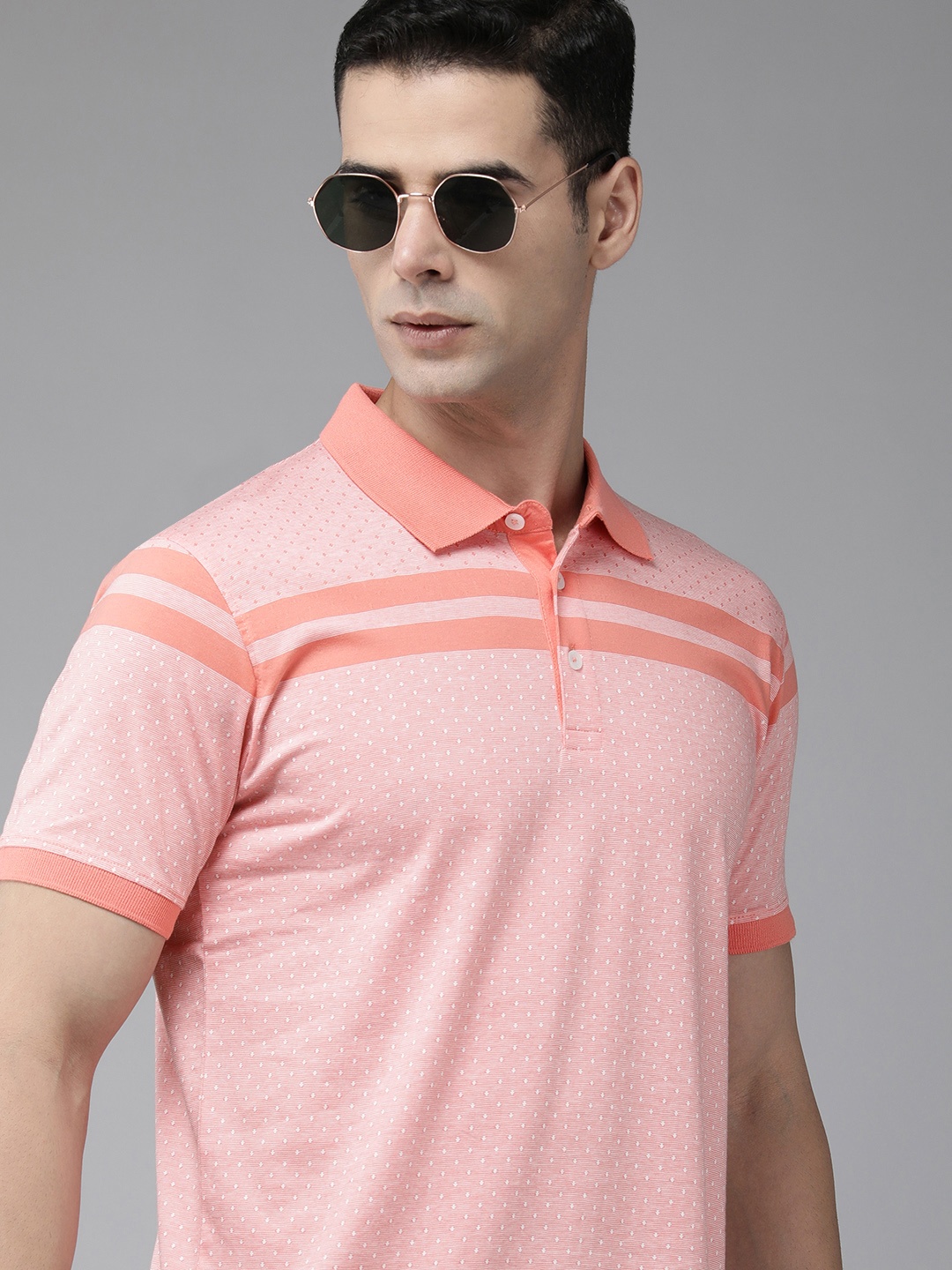 

Park Avenue Striped Pure Cotton Slim Fit Polo T-shirt, Pink