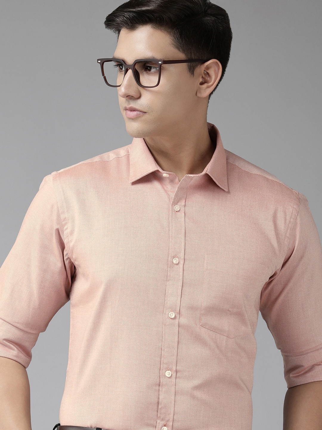 

Park Avenue Pure Cotton Self Design Textured Slim Fit Formal Shirt, Orange