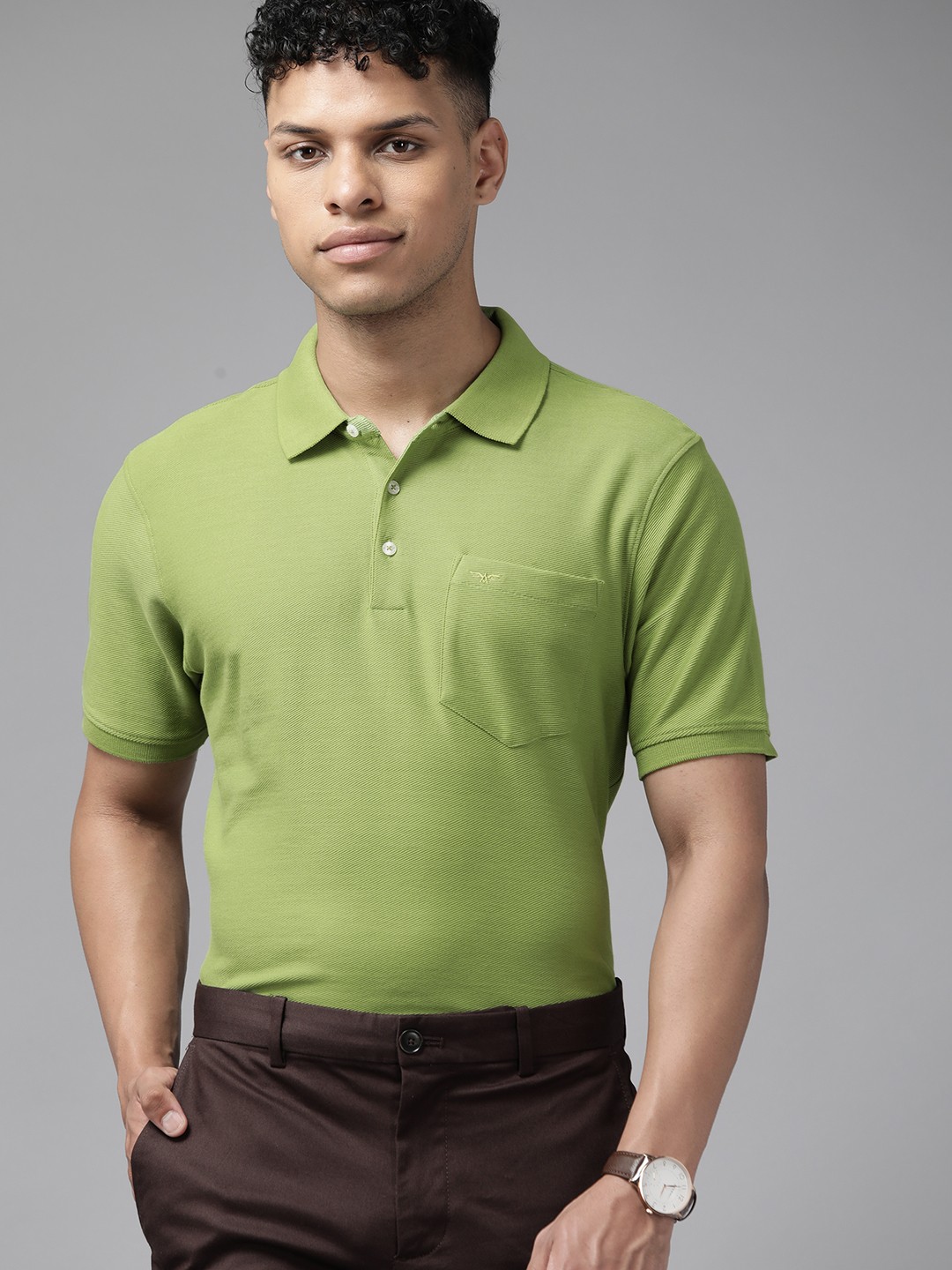 

Park Avenue Polo Collar Pure Cotton Slim Fit T-shirt, Green