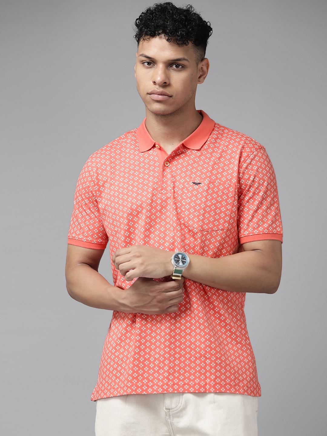 

Park Avenue Printed Polo Collar Pure Cotton Slim Fit T-shirt, Pink