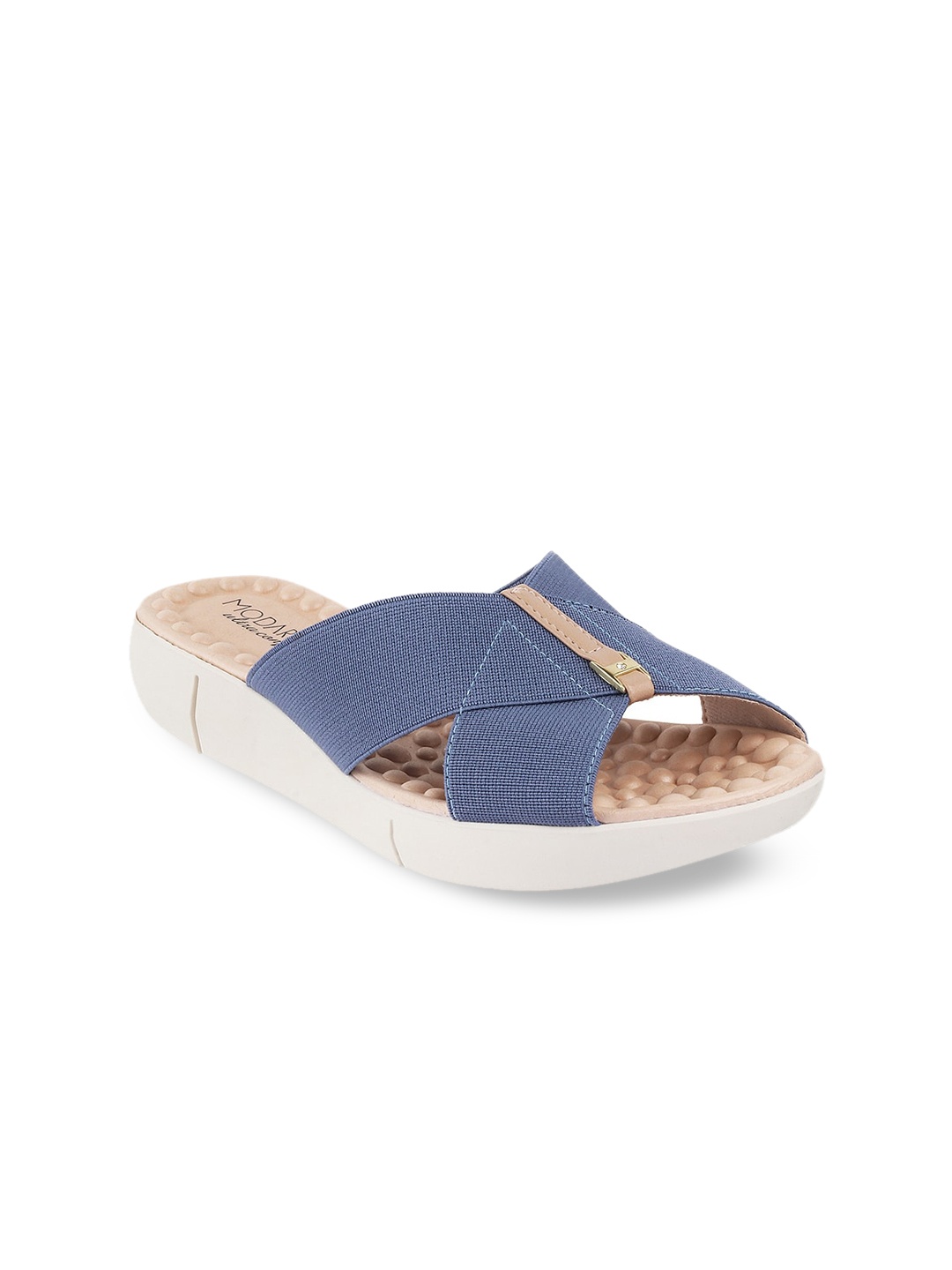 

MODARE Women Textured Fabric Open Toe Flats, Blue