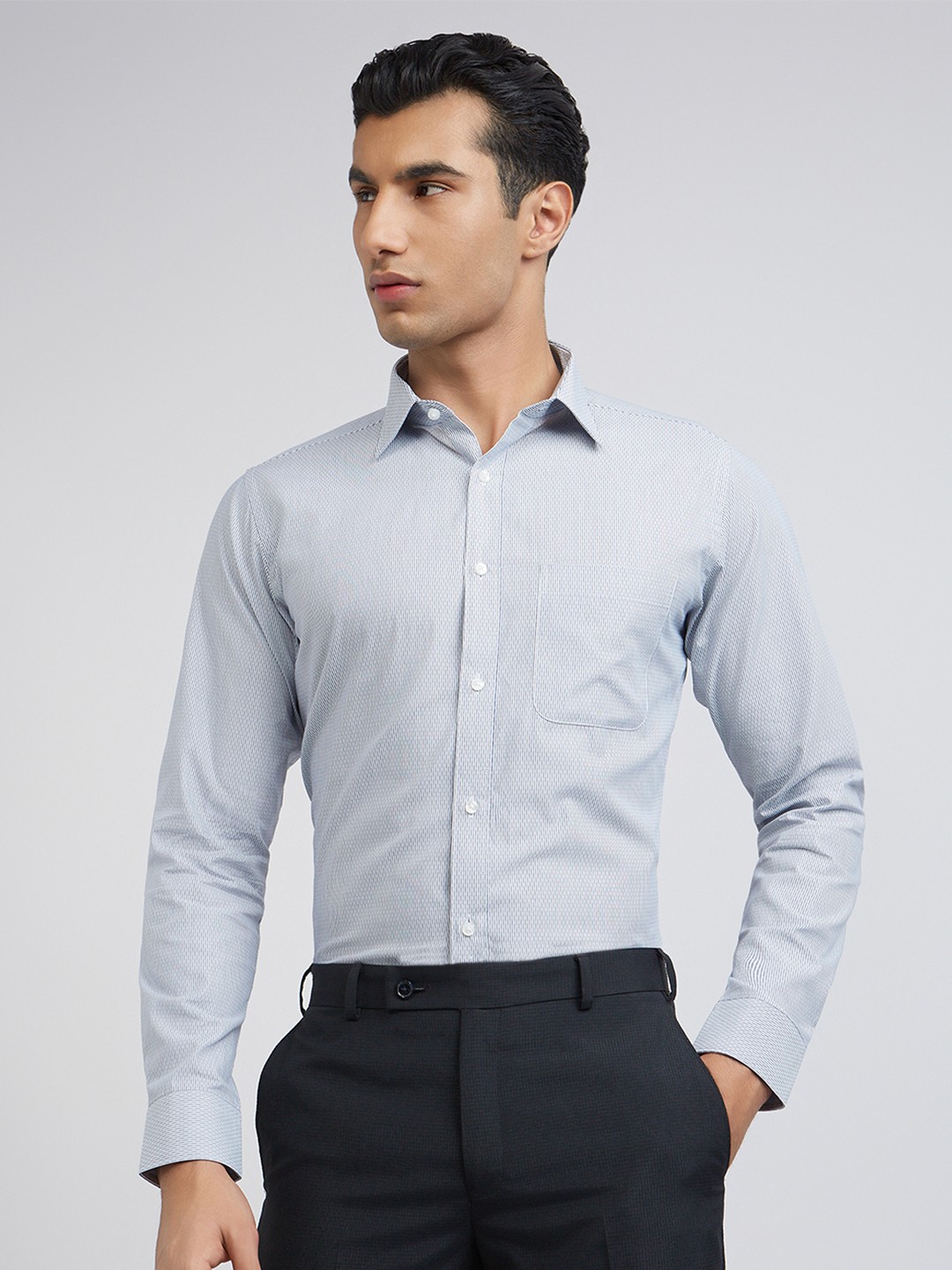 

Raymond Pure Cotton Slim Fit Striped Formal Shirt, Blue
