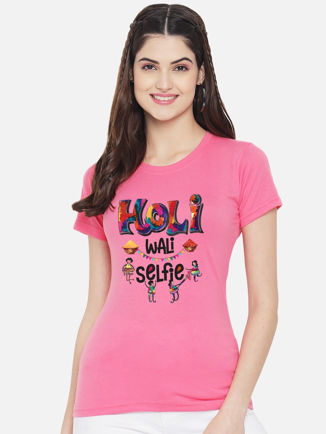 

FFLIRTYGO Women Typography Printed Cotton T-shirt, Pink
