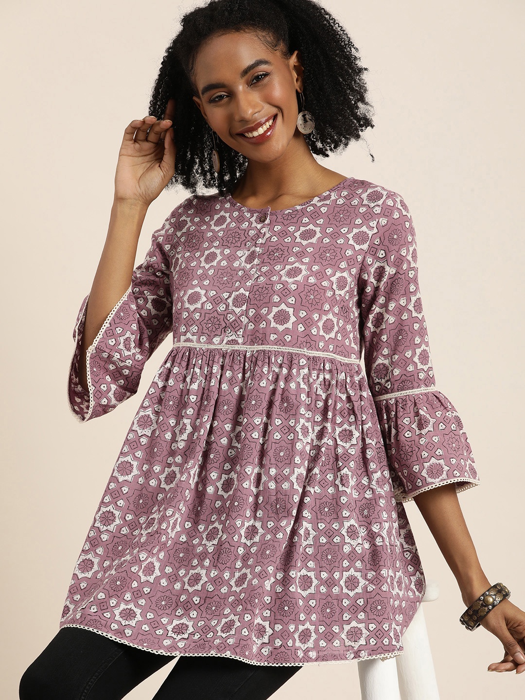 

Taavi Kalamkari Printed Pure Cotton Tunic, Purple
