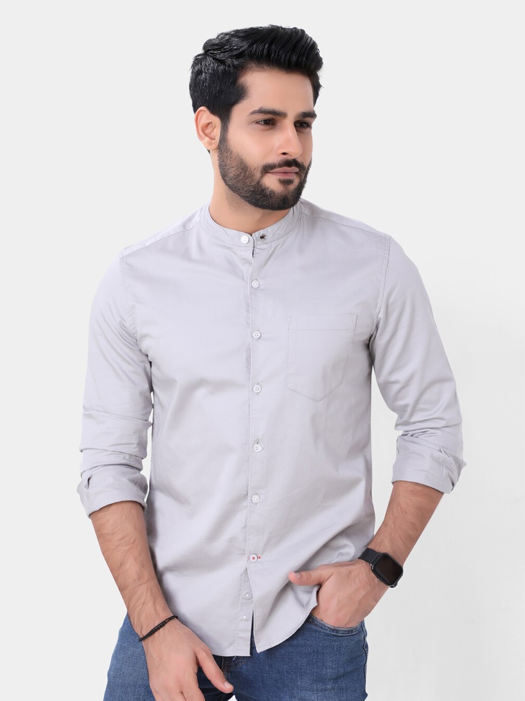 

VASTRADO Men Mandarin Collar Casual Cotton Shirt, Grey
