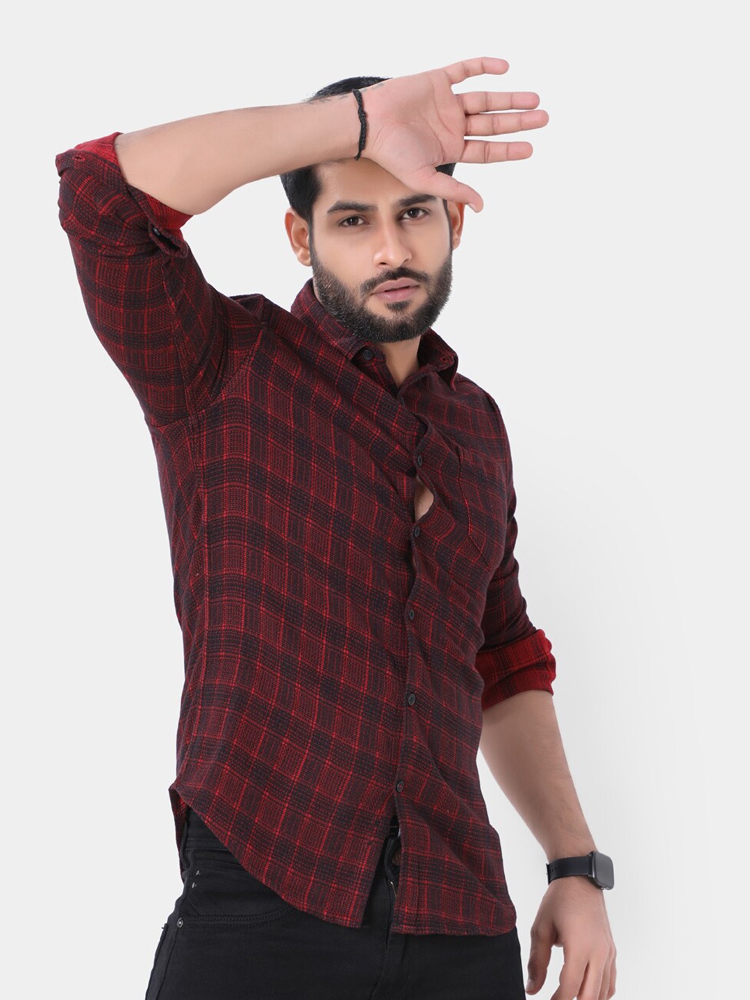 

VASTRADO Men Tartan Checked Casual Cotton Shirt, Red