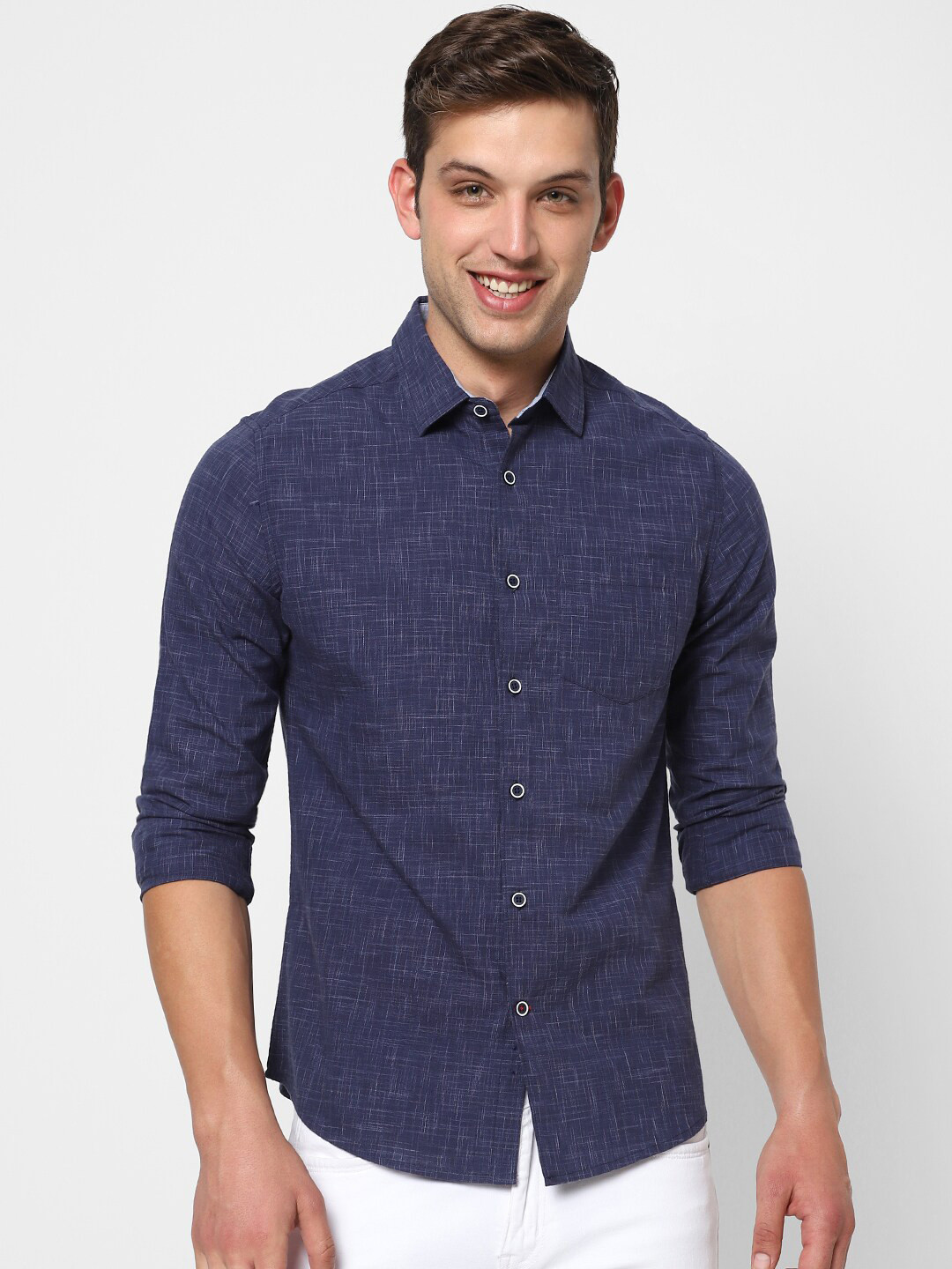 

VASTRADO Men Self Design Casual Cotton Shirt, Navy blue