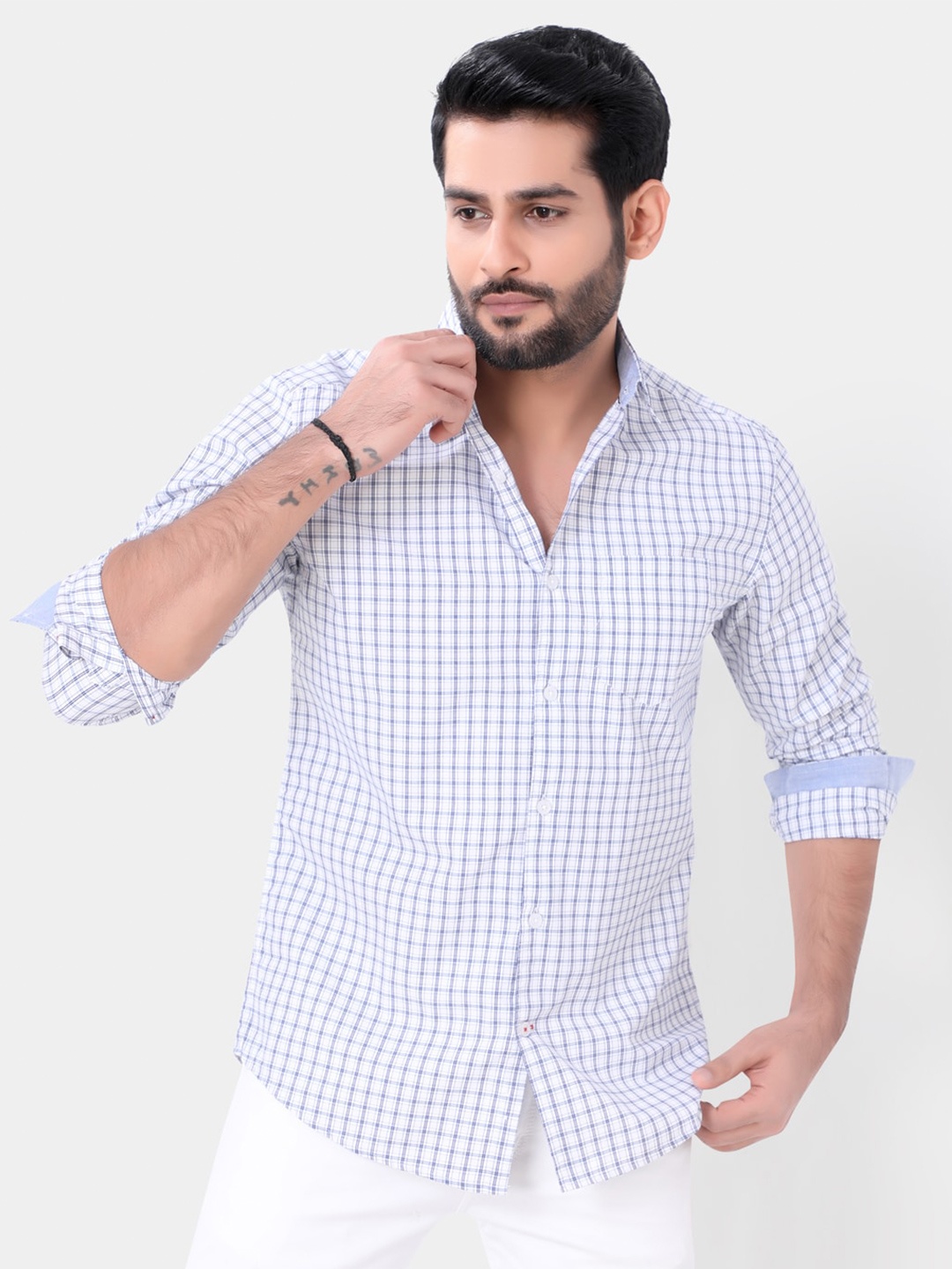 

VASTRADO Men Gingham Checked Casual Cotton Shirt, White