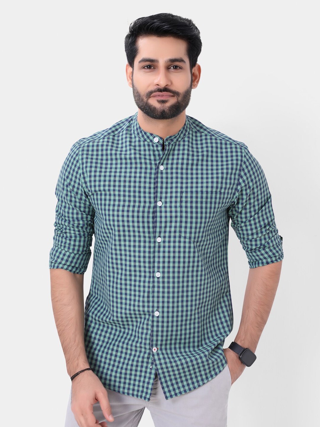 

VASTRADO Men Checked Casual Cotton Shirt, Green