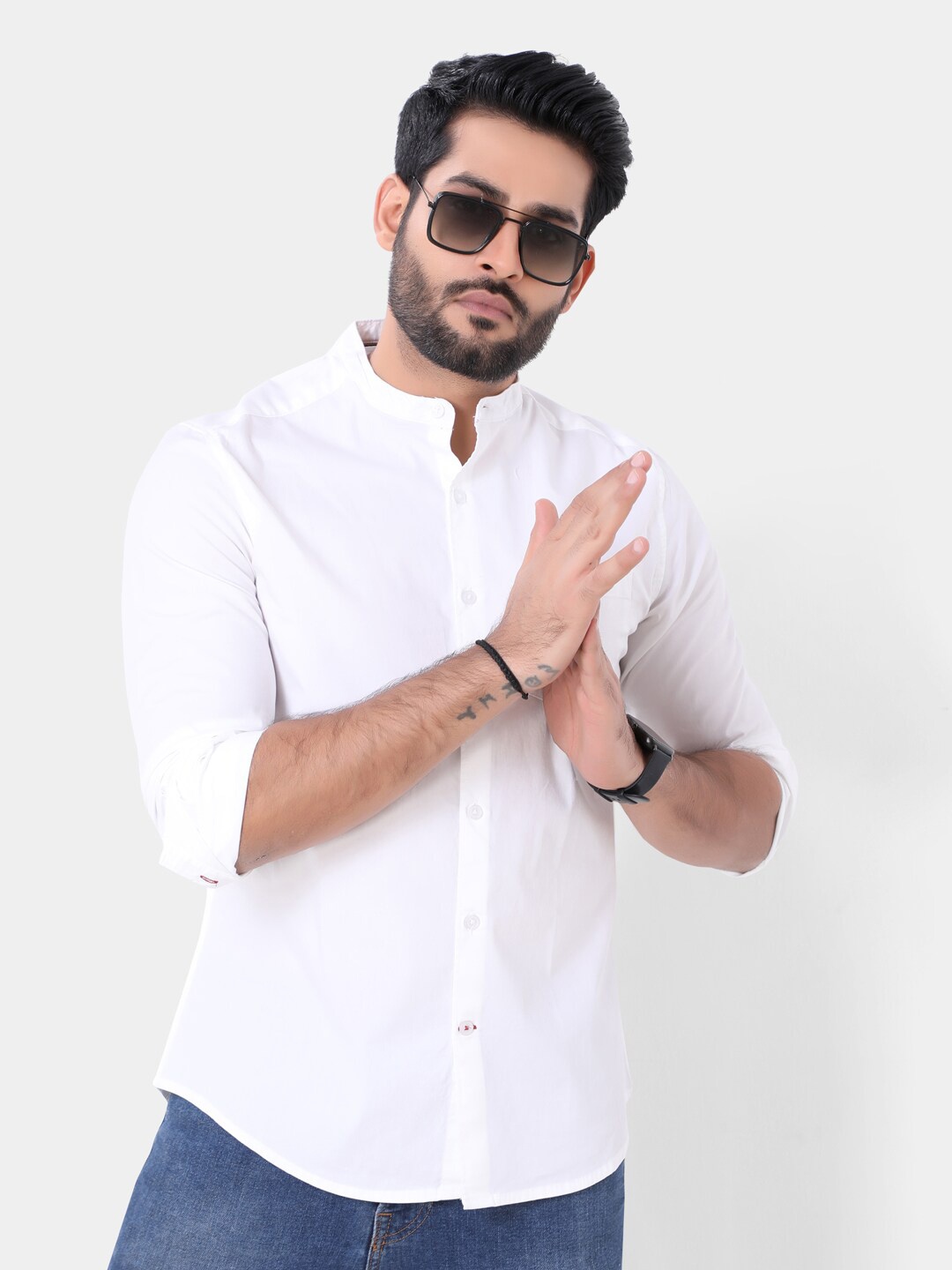 

VASTRADO Men Mandarin Collar Casual Cotton Shirt, White