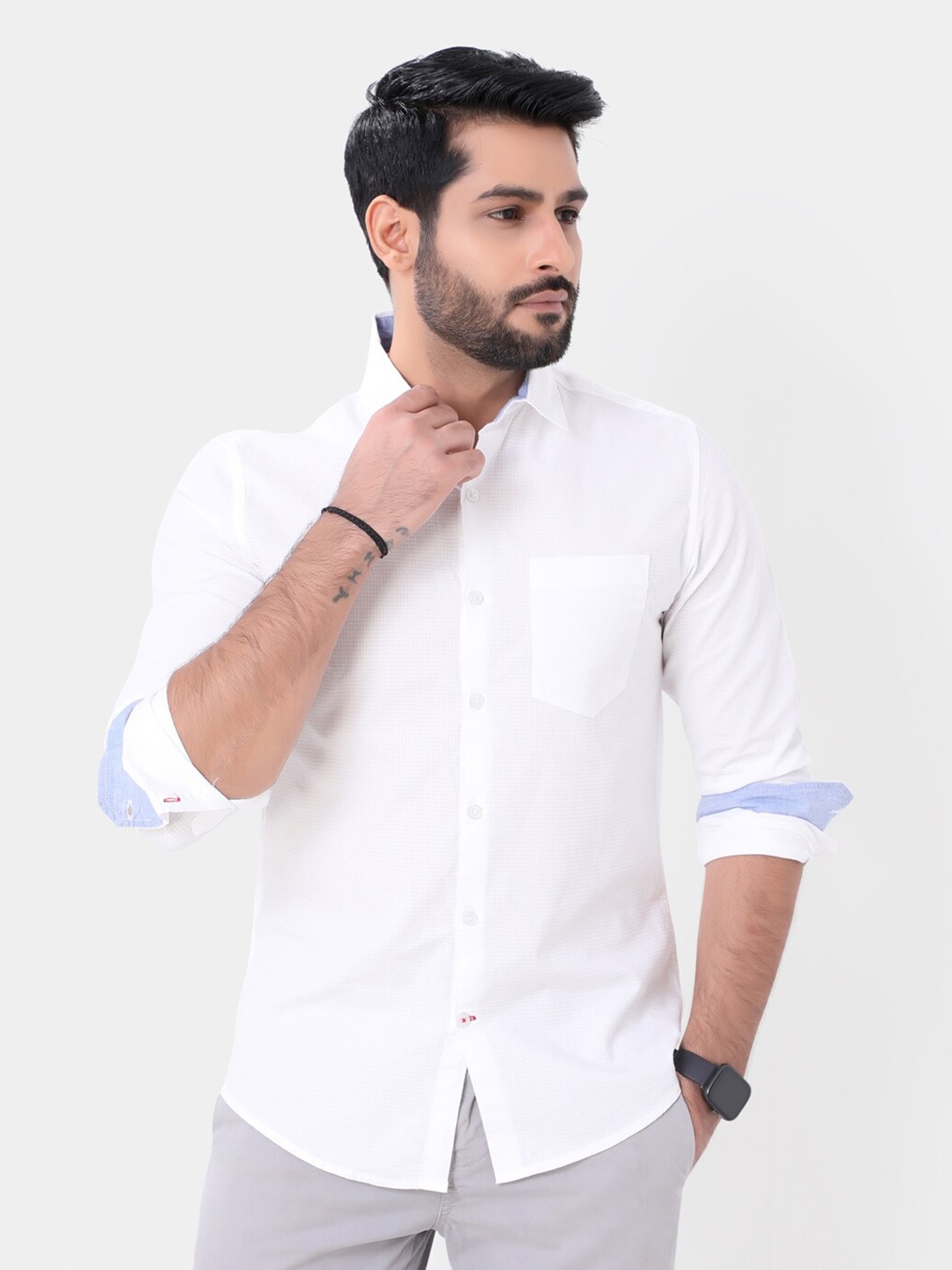 

VASTRADO Men Spread Collar Casual Cotton Shirt, White
