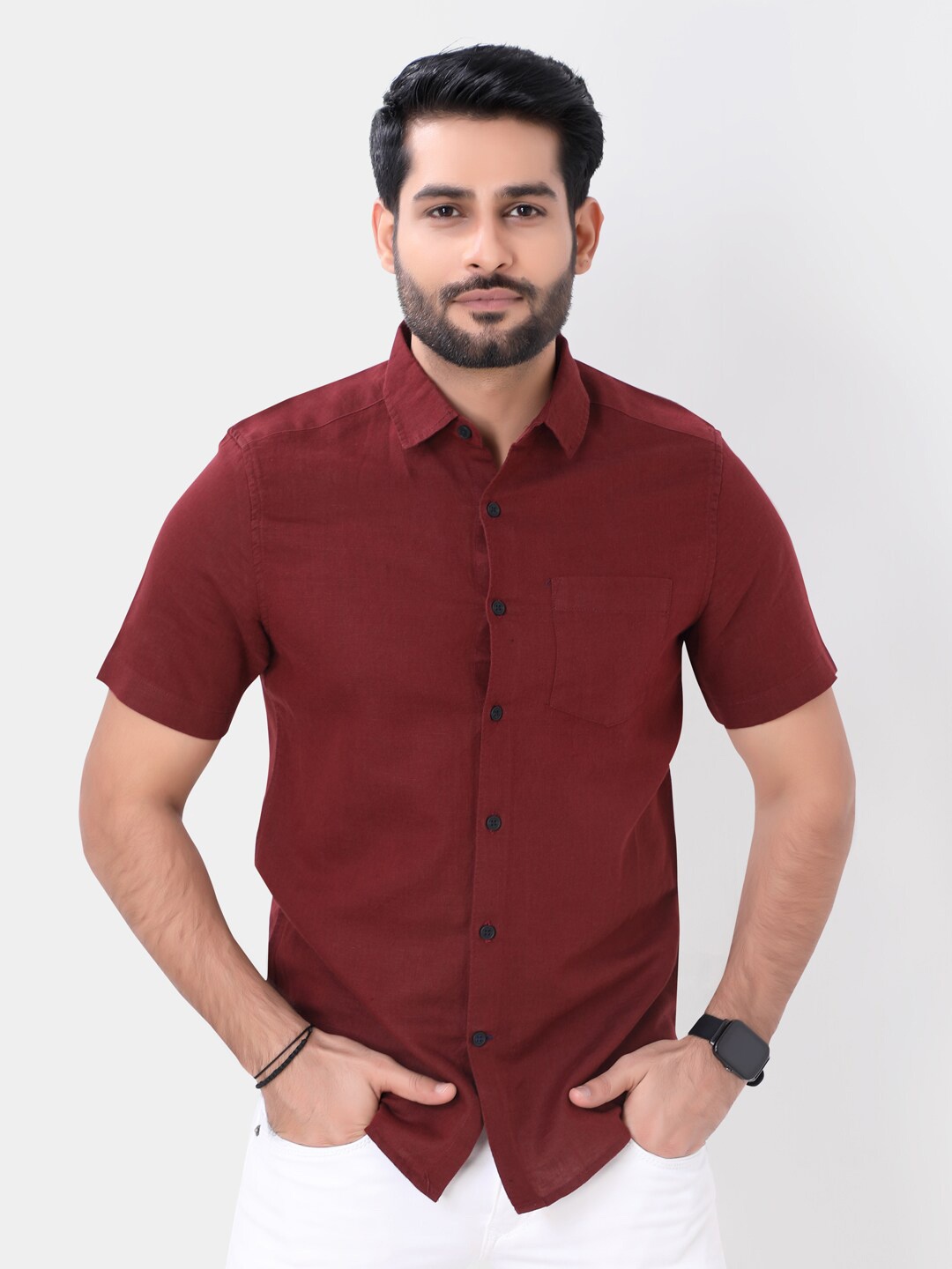 

VASTRADO Men Spread Collar Casual Cotton Shirt, Maroon