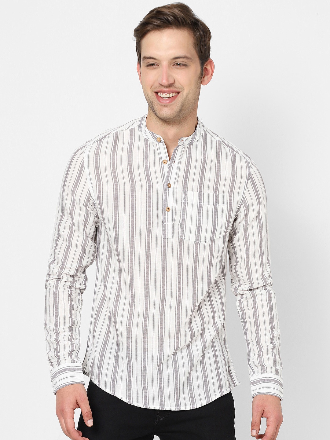 

VASTRADO Men Striped Cotton Straight Kurta, Off white