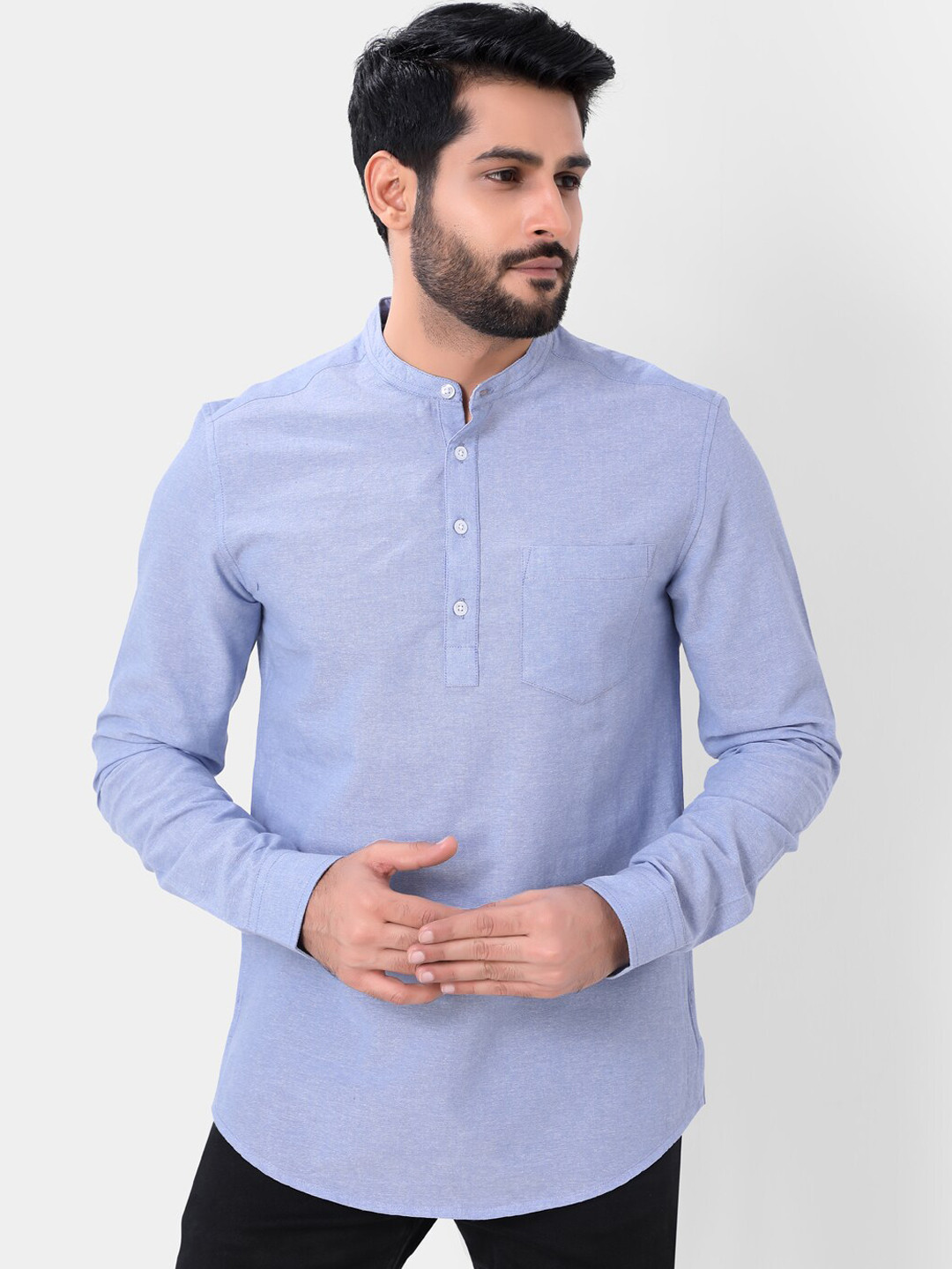 

VASTRADO Men Mandarin Collar Cotton Straight Kurta, Blue