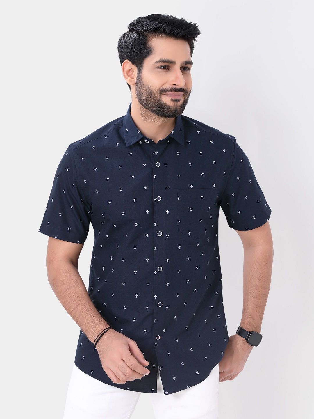 

VASTRADO Men Conversational Printed Cotton Casual Shirt, Navy blue