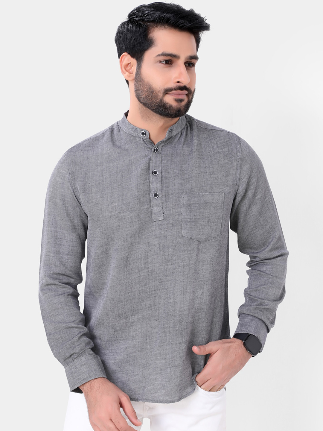 

VASTRADO Men Mandarin Collar Cotton Straight Kurta, Grey