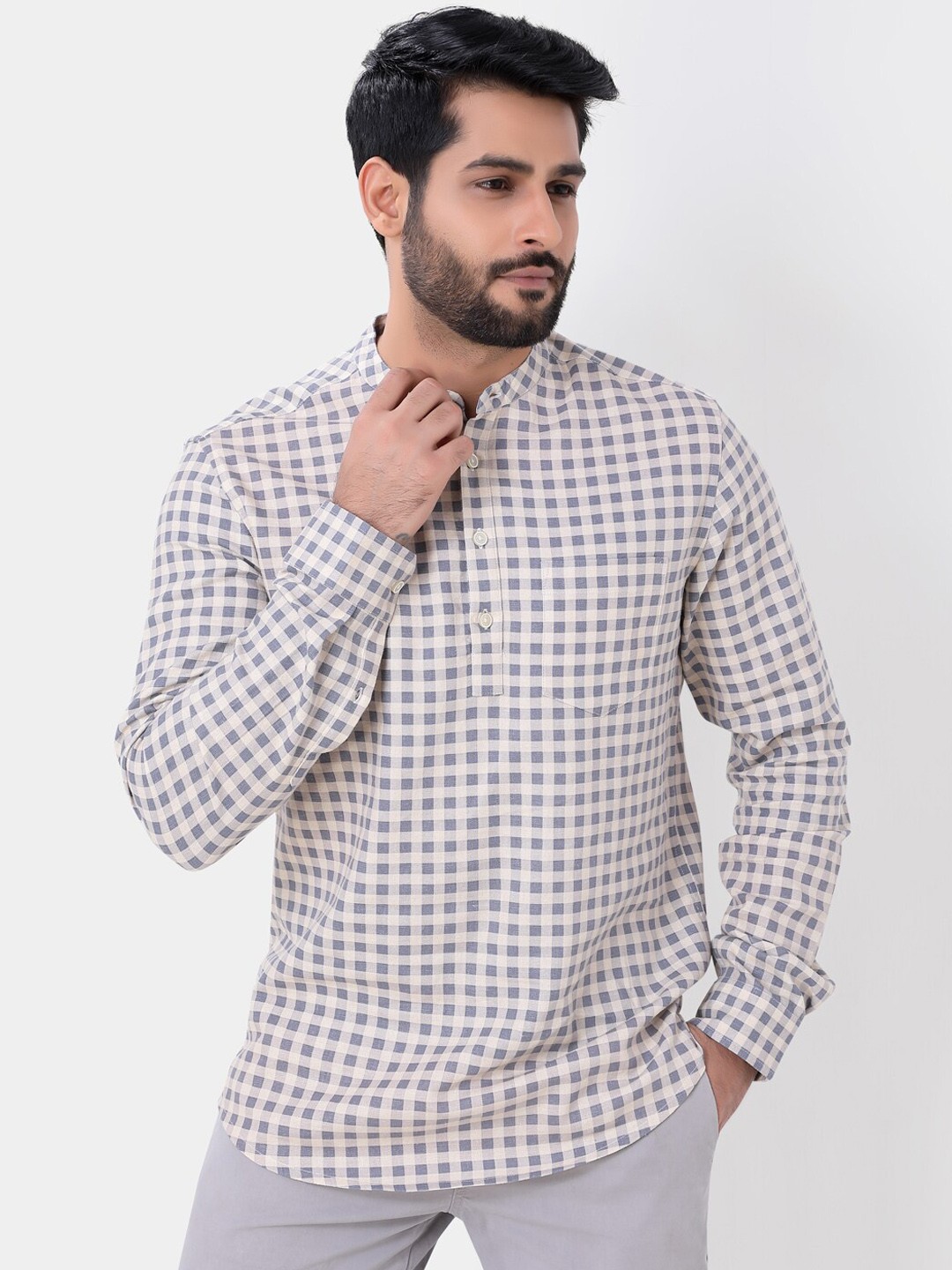 

VASTRADO Men Checked Cotton Straight Kurta, Off white