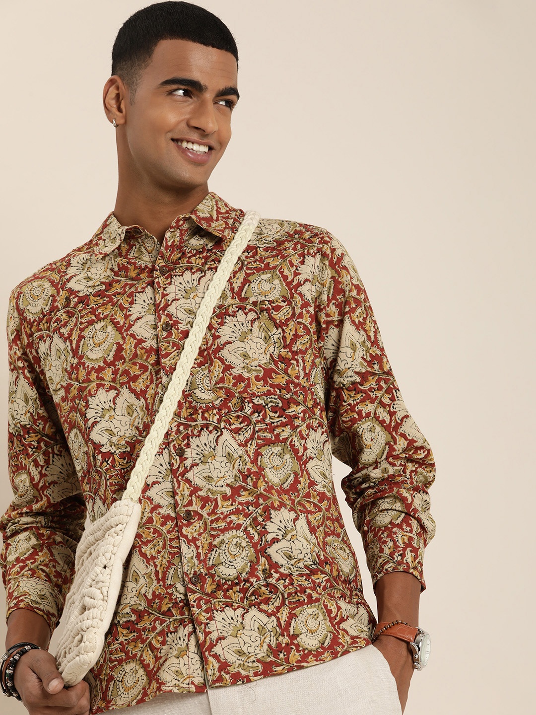 

Taavi Kalamkari Printed Pure Cotton Casual Shirt, Cream