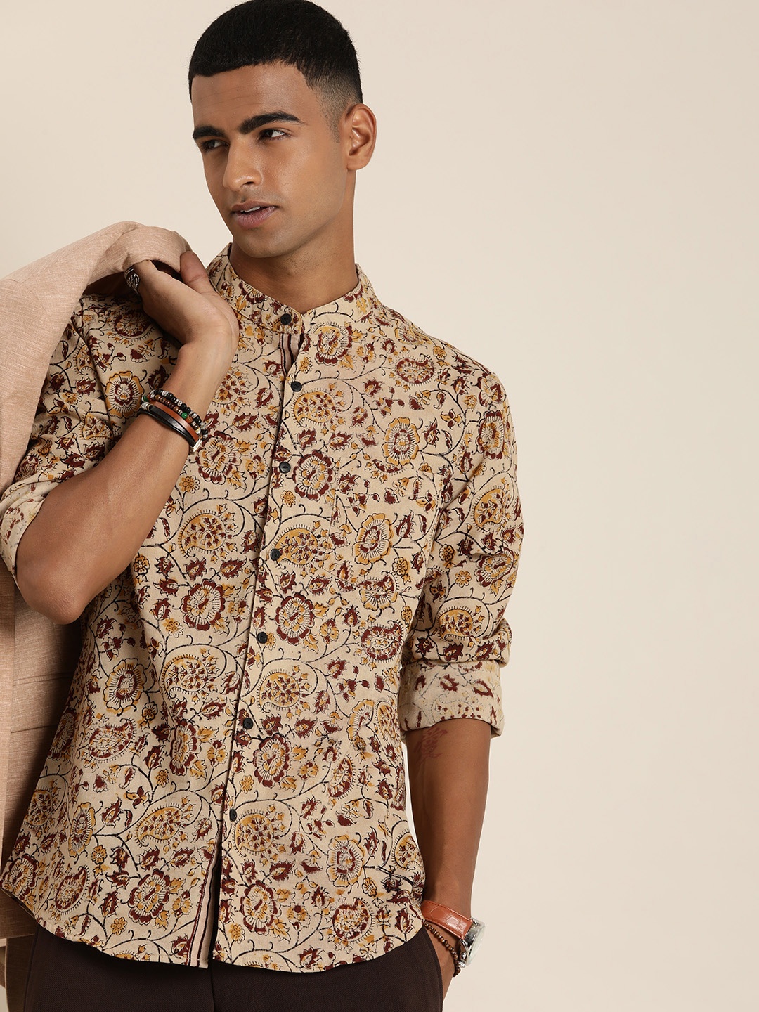 

Taavi Kalamkari Printed Pure Cotton Casual Shirt, Cream