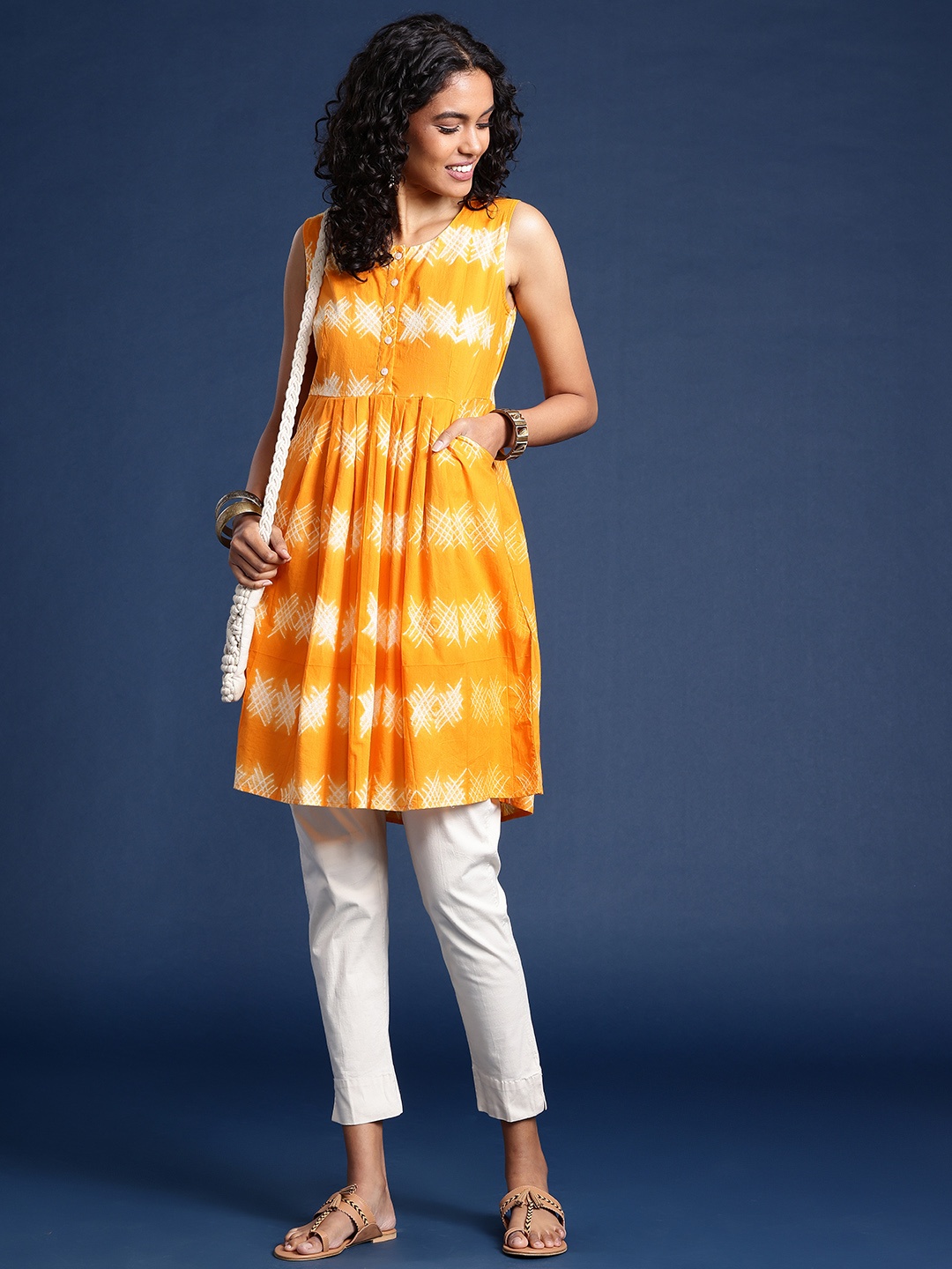 

Taavi Ethnic Motifs Shibori Dyed Pure Cotton Kurta, Mustard
