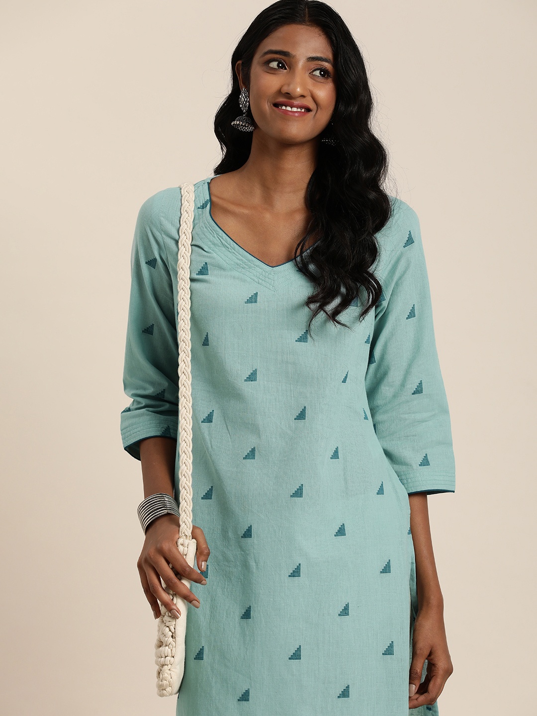 

Taavi Women Woven Legacy Pure Cotton Kurta, Blue