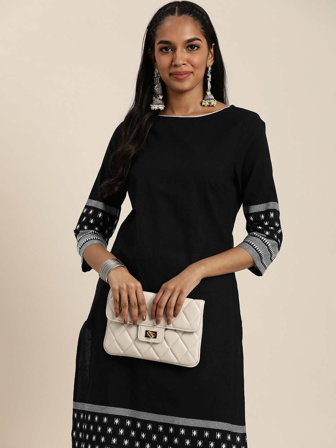 

Taavi Women Woven Legacy Pure Cotton Kurta, Black