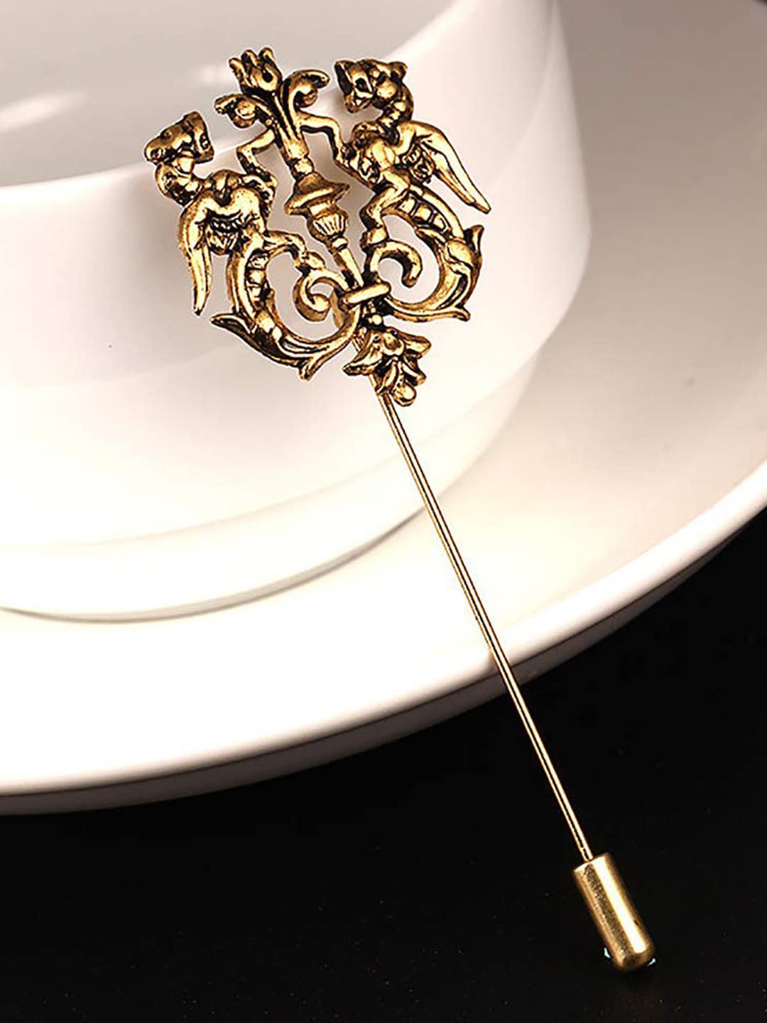 

Mahi Men Textured Antique Royal Lion Metal Lapel Pin, Gold