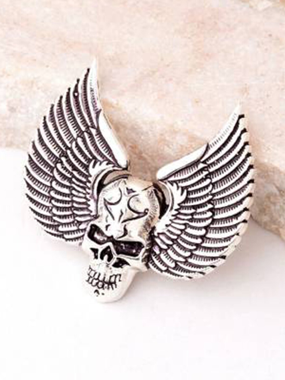 

Mahi Men Alloy Skull and Wings Stud Brooch Pin, Silver