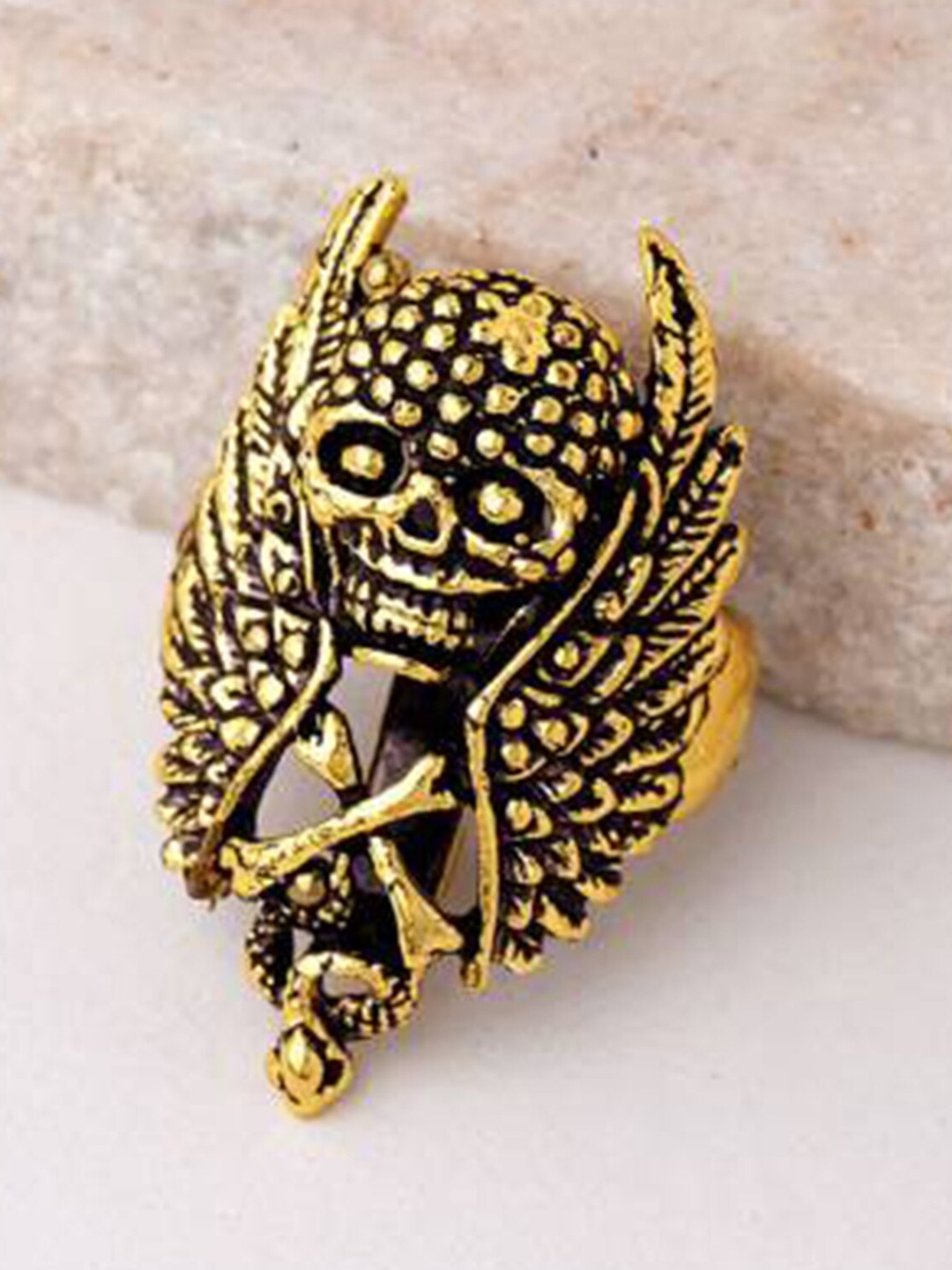 

Mahi Men Textured Skull Bones & Wings Shirt Stud Brooch Pin, Gold