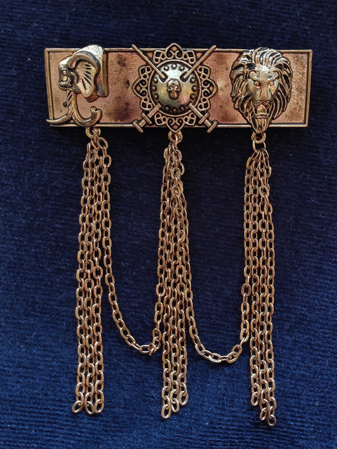

Mahi Men Layer Hanging Chain Brooch, Rose gold