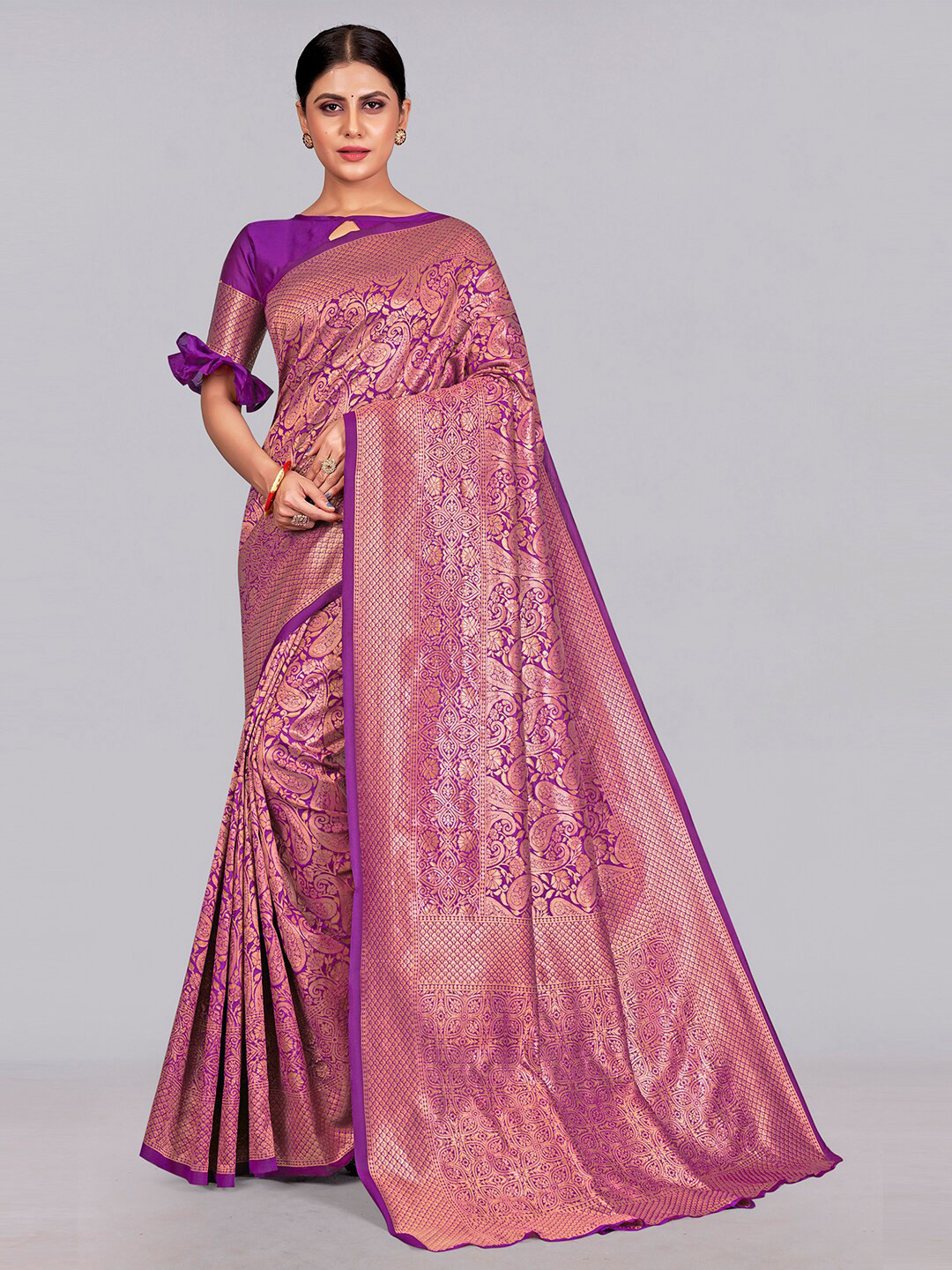 

SIRIL Paisley Woven Design Banarasi Saree, Purple
