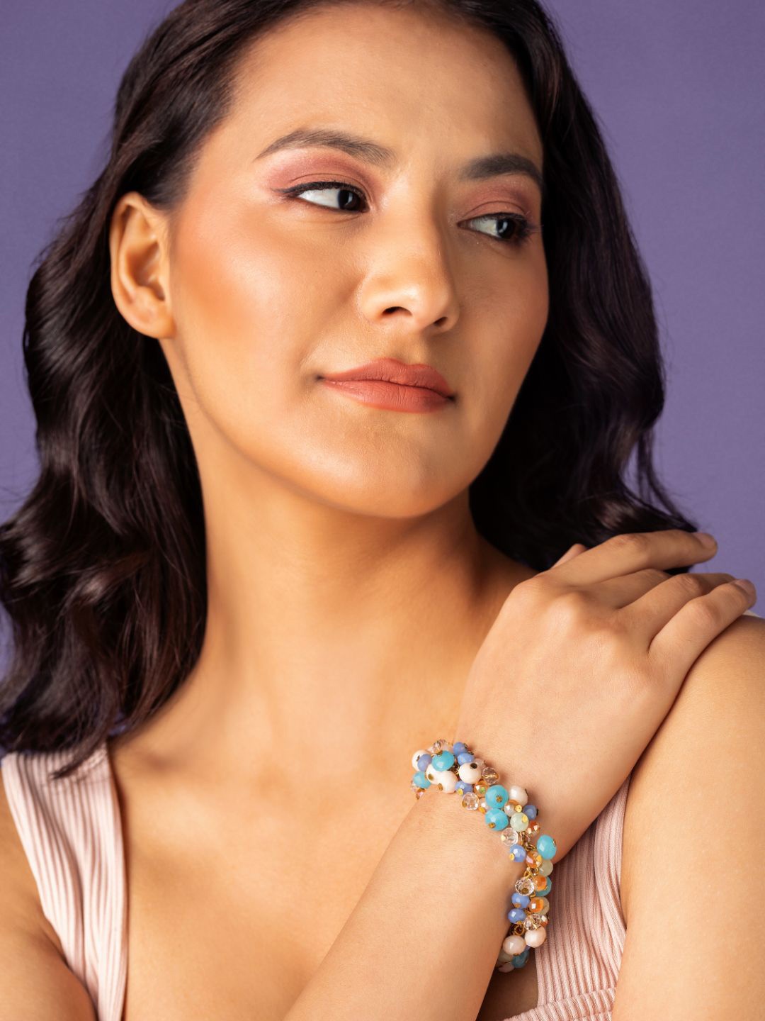 

Priyaasi Women Brass Gold-Plated Beaded Link Bracelet
