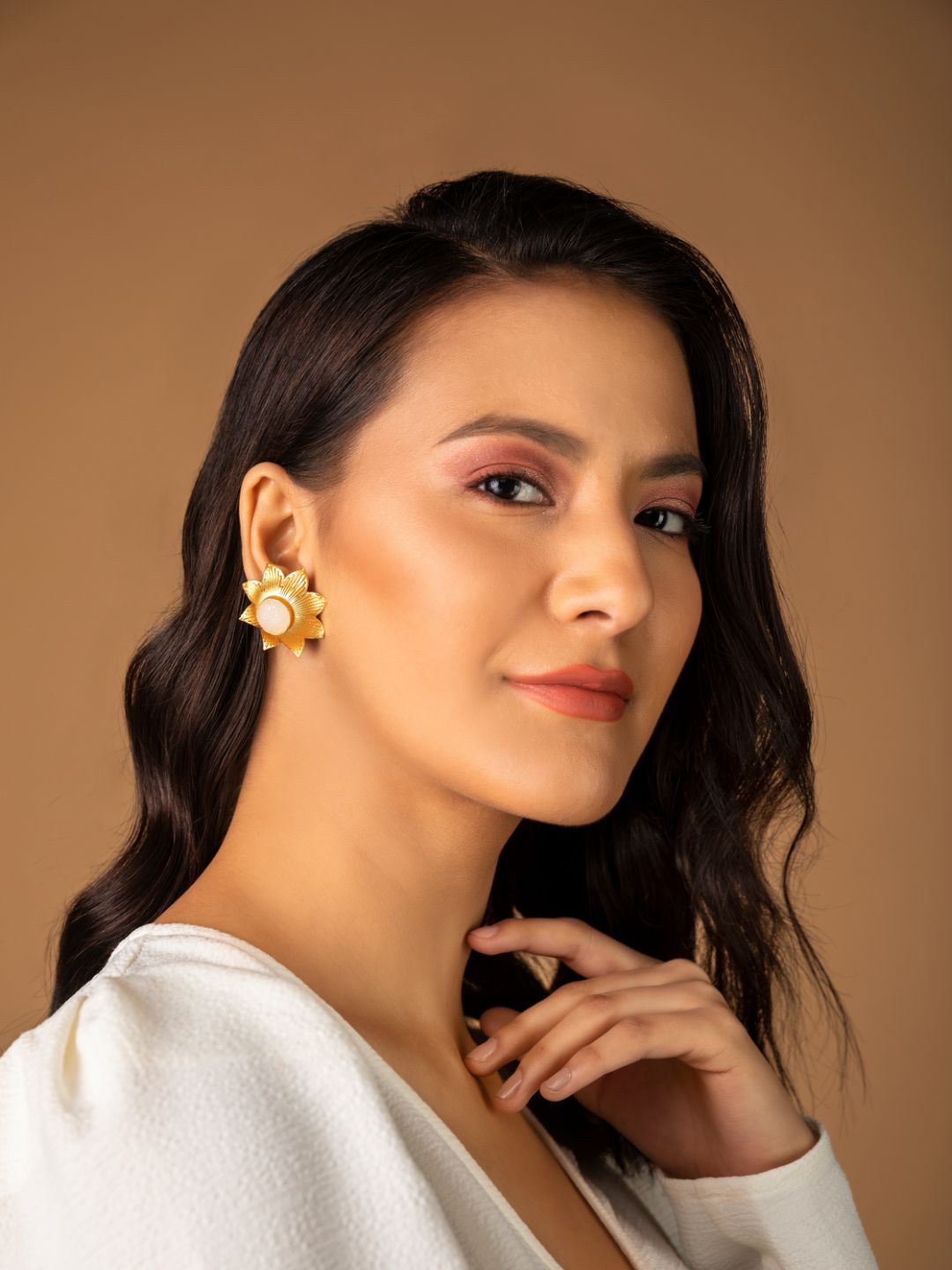 

Priyaasi Gold-Plated Stone Studded Floral Studs Earrings, White