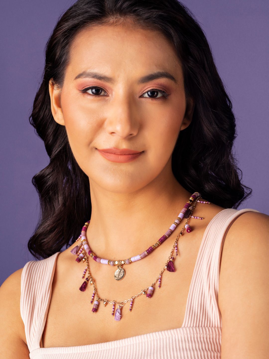 

Priyaasi Gold-Plated Beaded Charm Necklace, Pink